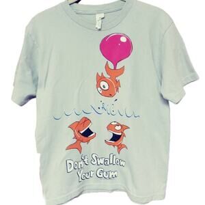 Unisex Kids Grey Tee Fish Don’t Swallow Gum Funny Graphic Novelty T Shirt Small